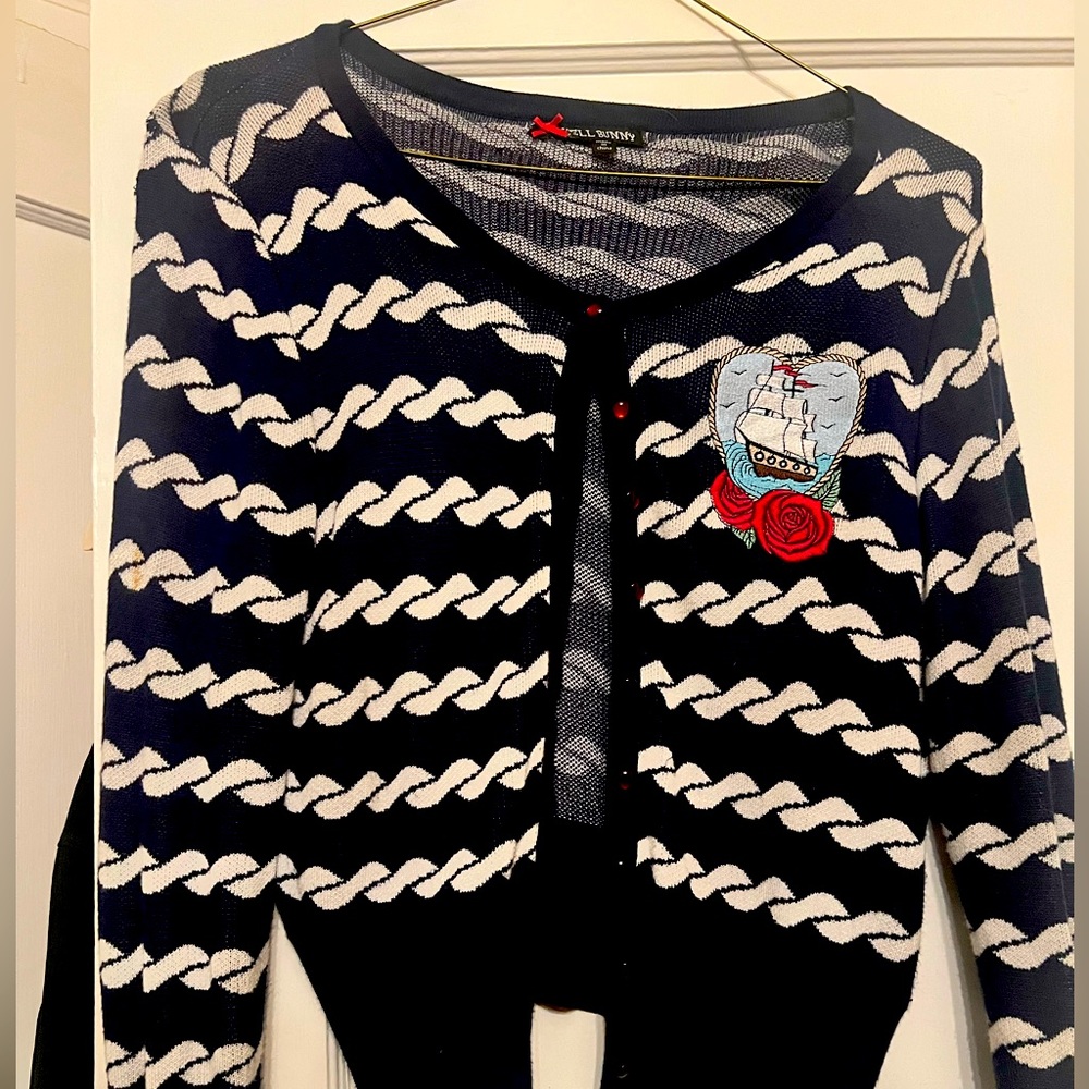 Hell Bunny Vintage Style Cardigan - Navy and White